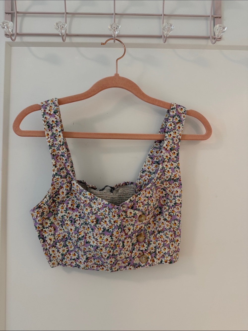 Zara Floral Daisy Print Crop Top in Purple and White
